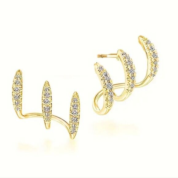 Dazzling Claw Design Stainless Steel Stud Earrings with Cubic Zirconia - Picture 9 of 10